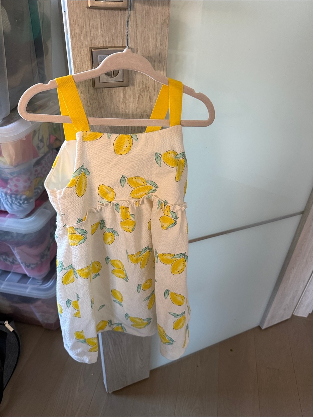 Zara Cream Lemon-Print Sundress with Yellow Straps